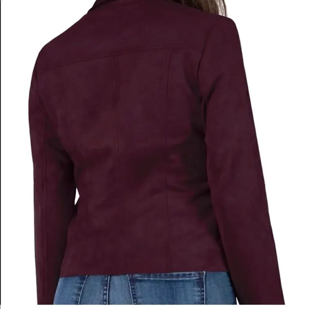 💼Like New KUT Wine Carina Moto Jacket, Asymmetrical Zipper side slash po… - Picture 11 of 13